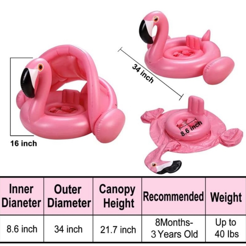 Flamingo Baby Float w/Sunshade Canopy - Picture 4 of 9